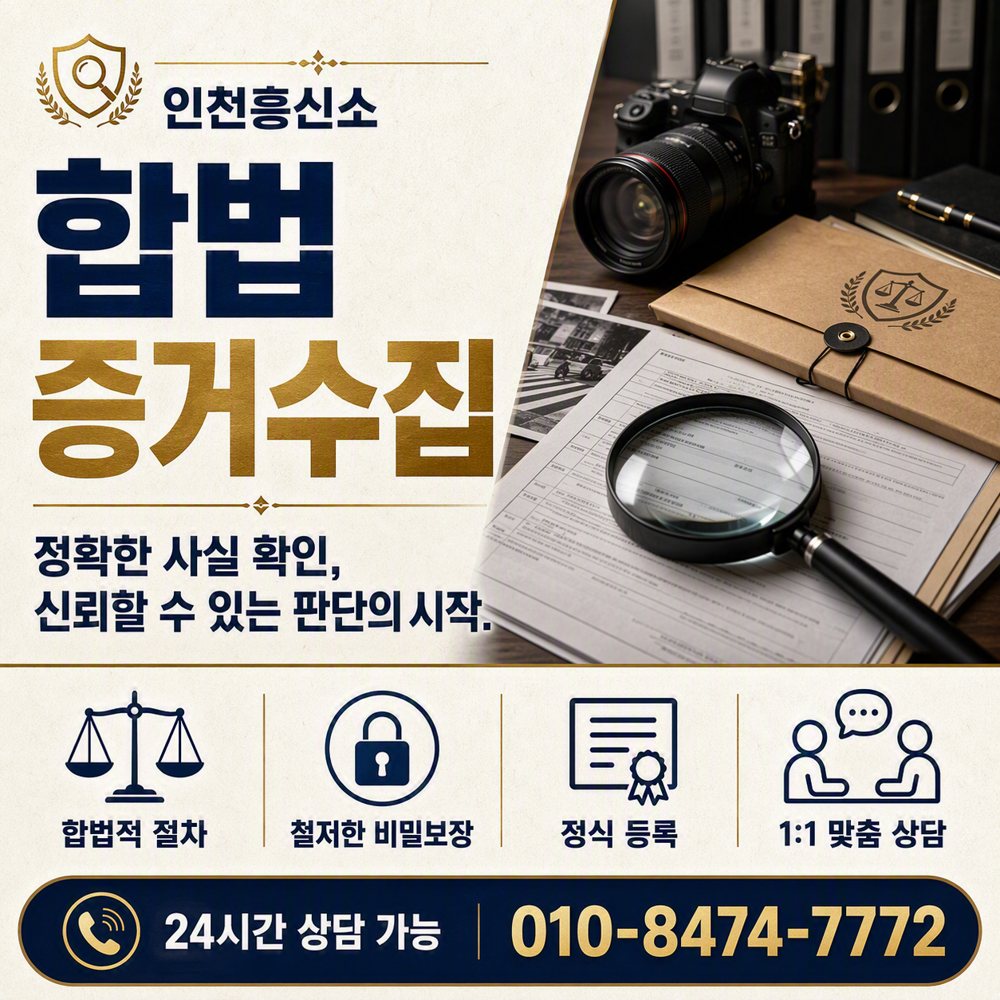 인천 탐정사무소 합법 증거수집, 합법 범위·비밀 보장 인천흥신소 인천 탐정사무소 합법 증거수집, 합법 범위·비밀 보장